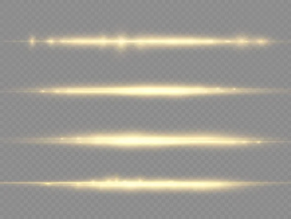 Golden glow line, yellow horizontal light rays — Stock Vector