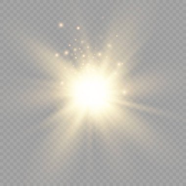 Parlak ışık yıldızı, sarı güneş ışınları.