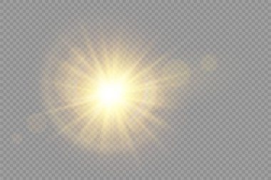 Parlak ışık yıldızı, sarı güneş ışınları, bokeh.