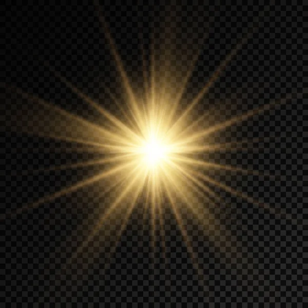 밝은 밝은 별, 노란 태양 광선. — 스톡 벡터