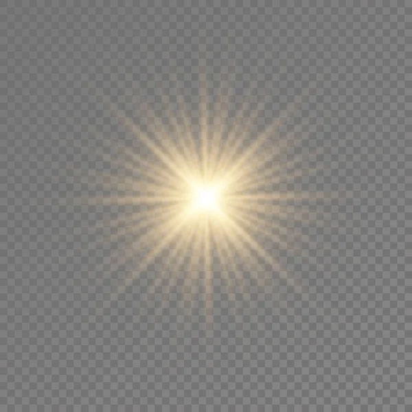 Resplandor estrella de luz brillante, rayos de sol amarillos. — Archivo Imágenes Vectoriales