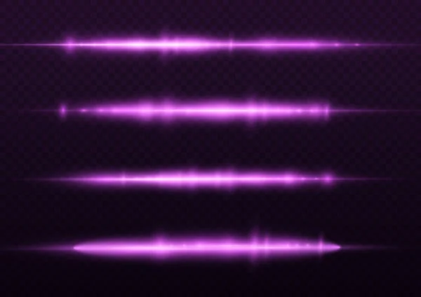 Rayos de luz violeta horizontal, línea púrpura del flash. — Vector de stock