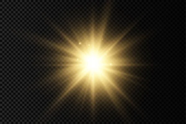 Svítící jasná hvězda, žluté sluneční paprsky. — Stockový vektor