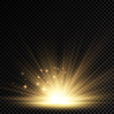 Yıldız patlaması, sarı parlayan ışıklar güneş ışınları.