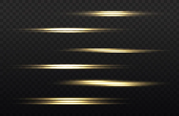 Goldene Leuchtlinie, gelbe horizontale Lichtstrahlen — Stockvektor