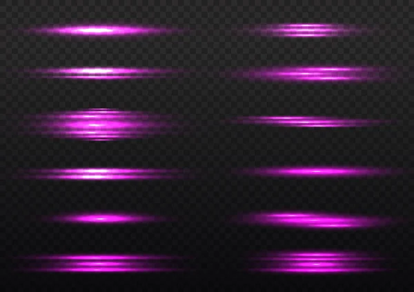 Фиолетовая линия свечения, фиолетовые горизонтальные лучи света — стоковый вектор