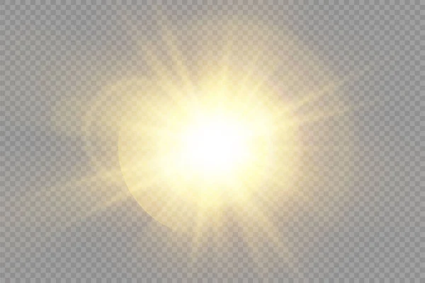 Brilho estrela de luz brilhante, raios de sol amarelos, bokeh. — Vetor de Stock