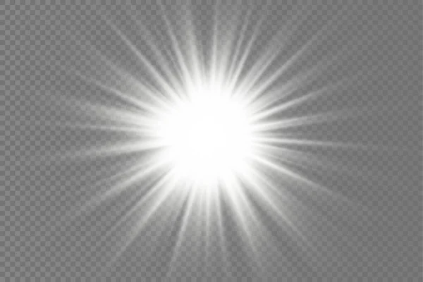 Resplandor estrella de luz brillante, rayos de sol blancos, sol. — Archivo Imágenes Vectoriales