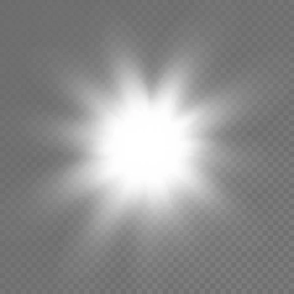 Étoile brillante brillante, rayons de soleil blancs, soleil. — Image vectorielle