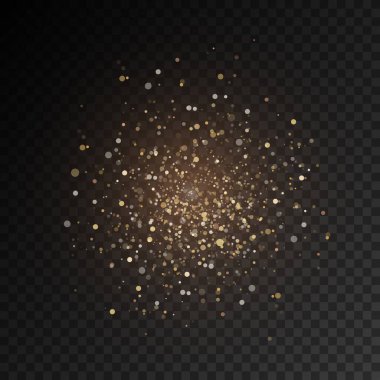 Sarı toz kıvılcımları, yıldız parıltısı, ışık efekti.