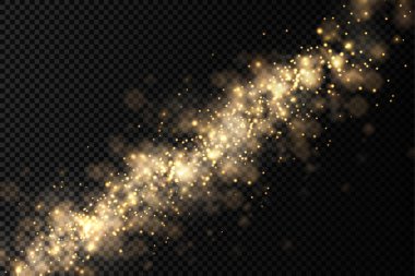 Işıldayan altın sihirli toz parçacıkları ışık saçar.
