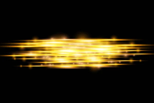 Ligne lumineuse dorée, rayons lumineux horizontaux jaunes — Image vectorielle