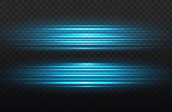 Rayos de luz horizontales, línea de velocidad de brillo, flash azul — Vector de stock