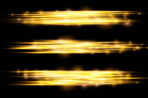 Gyllene glödlinje, gula horisontella ljusstrålar — Stock vektor