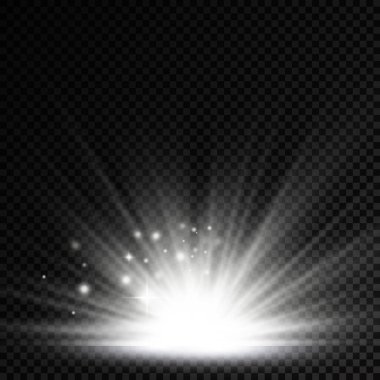 Yıldız patlaması, beyaz parlayan ışıklar güneş ışınları.