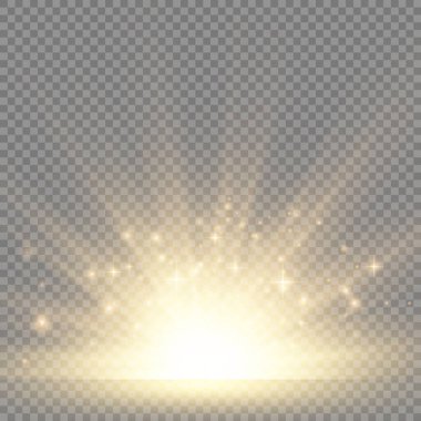 Yıldız patlaması, sarı parlayan ışıklar güneş ışınları.