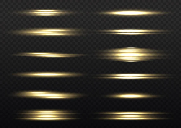 Gouden gloeidraad, gele horizontale lichtstralen — Stockvector