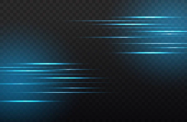 Rayos de luz horizontales, línea de velocidad de brillo, flash azul — Vector de stock
