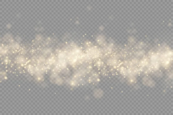 Brillante polvo mágico dorado partículas bokeh luz. — Vector de stock