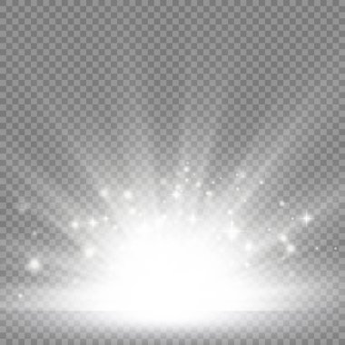 Yıldız patlaması, beyaz parlayan ışıklar güneş ışınları.