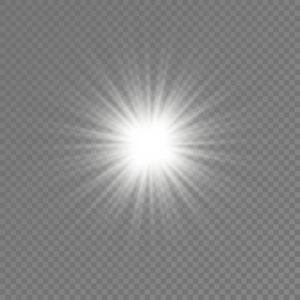 Resplandor estrella de luz brillante, rayos de sol blancos, sol. — Archivo Imágenes Vectoriales