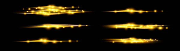 Золотая линия свечения, желтые горизонтальные лучи света — стоковый вектор