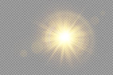 Parlak ışık yıldızı, sarı güneş ışınları, bokeh.