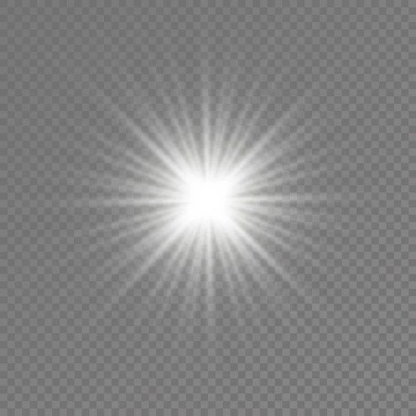 Estrella de luz brillante blanca, rayos de sol estallidos. — Archivo Imágenes Vectoriales