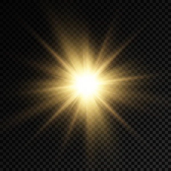 Resplandor estrella de luz brillante, rayos de sol amarillos. — Vector de stock