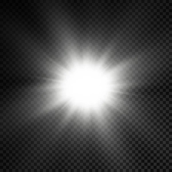 Resplandor estrella de luz brillante, rayos de sol blancos, sol. — Archivo Imágenes Vectoriales