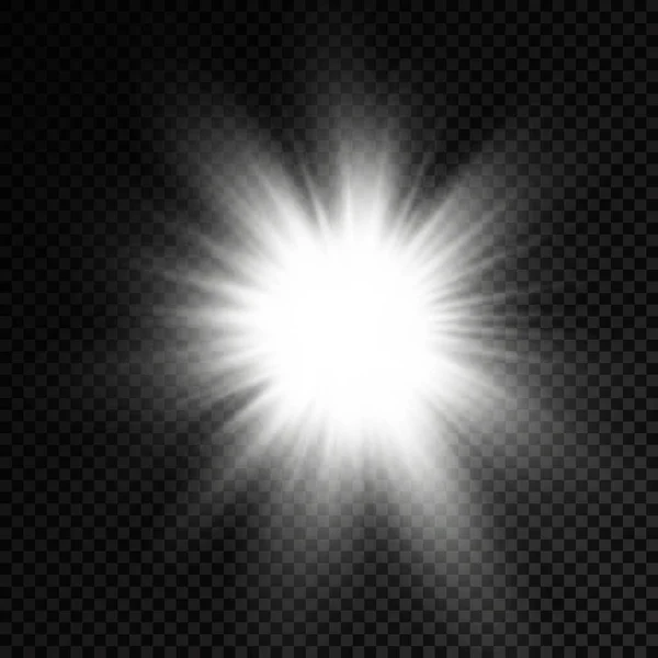 Resplandor estrella de luz brillante, rayos de sol blancos, sol. — Vector de stock