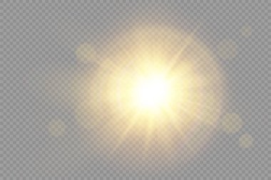 Parlak ışık yıldızı, sarı güneş ışınları, bokeh.