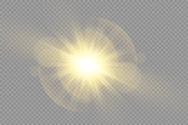Светящаяся яркая звезда, желтые солнечные лучи, боке. — стоковый вектор