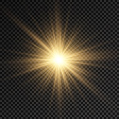 Parlak ışık yıldızı, sarı güneş ışınları.
