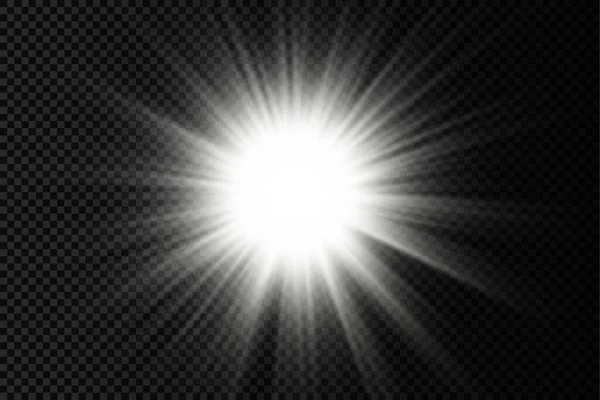 Resplandor estrella de luz brillante, rayos de sol blancos, sol. — Archivo Imágenes Vectoriales