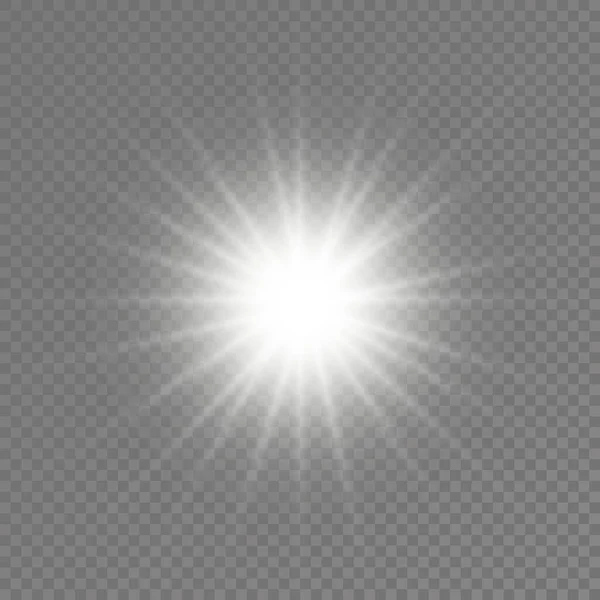 White glowing light star, burst sun rays. — Stock Vector