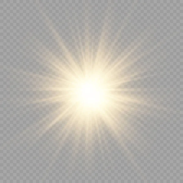 Resplandor estrella de luz brillante, rayos de sol amarillos. — Vector de stock