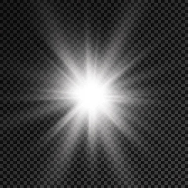 White glowing light star, burst sun rays. — Stock Vector