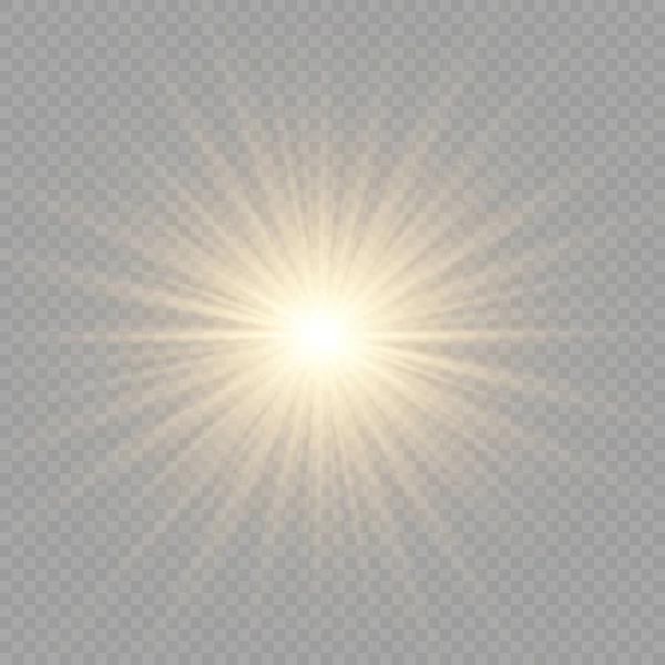 Brilho estrela de luz brilhante, raios de sol amarelos. —  Vetores de Stock
