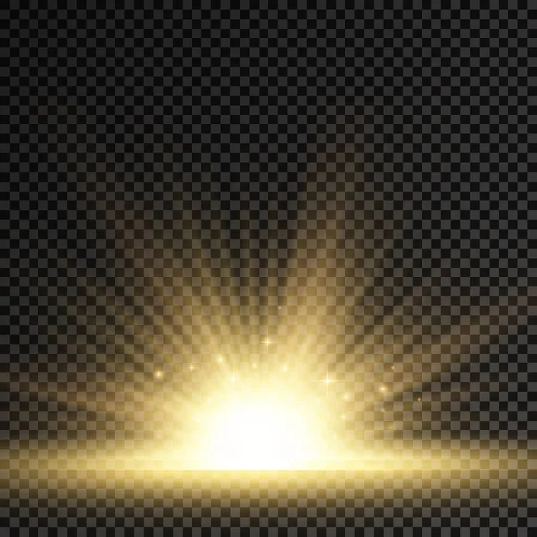 Star explosion, gult sken ljus sol strålar. — Stock vektor