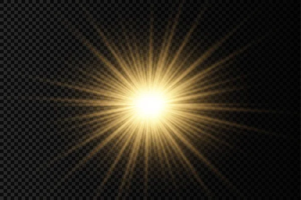 Brilho estrela de luz brilhante, raios de sol amarelos, luz do sol. —  Vetores de Stock