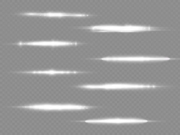 Raios de luz horizontais, linha horizontal branca flash —  Vetores de Stock