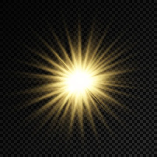Glödande ljus stjärna, gula solstrålar, solsken. — Stock vektor