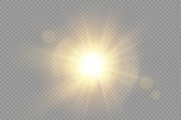 Étoile brillante brillante, rayons de soleil jaunes, bokeh. — Image vectorielle