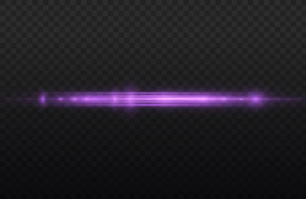 Фиолетовая линия свечения, фиолетовые горизонтальные лучи света — стоковый вектор