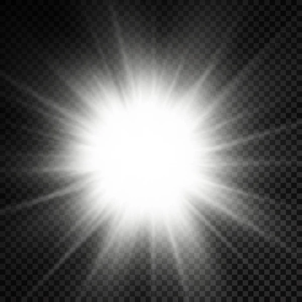 Svítící jasná hvězda, bílé sluneční paprsky, sluneční svit. — Stockový vektor