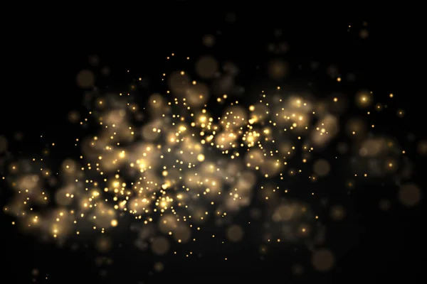 Sparkling gouden magie stof deeltjes bokeh licht. — Stockvector