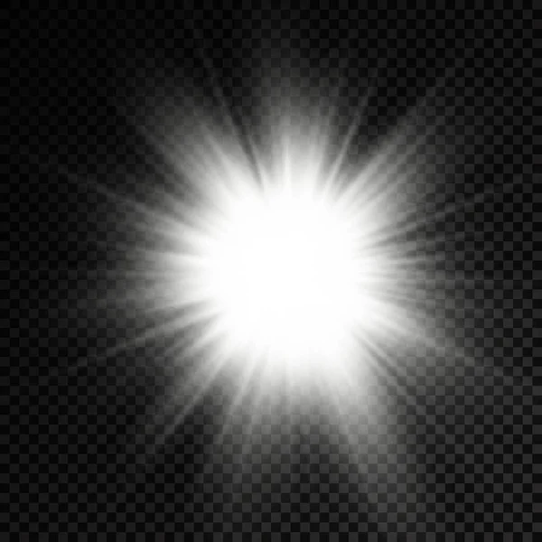 Resplandor estrella de luz brillante, rayos de sol blancos, sol. — Archivo Imágenes Vectoriales