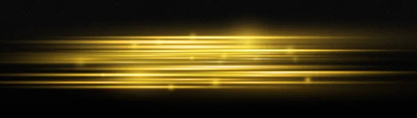 Linha de brilho dourado, raios de luz horizontais amarelos —  Vetores de Stock