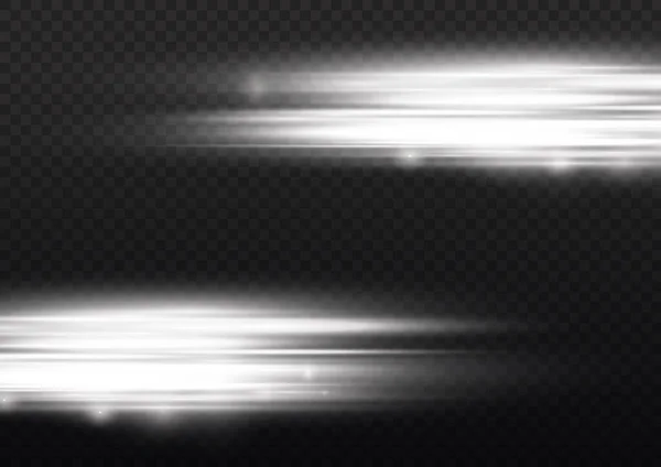 Rayos de luz horizontales, línea horizontal blanca del flash — Vector de stock